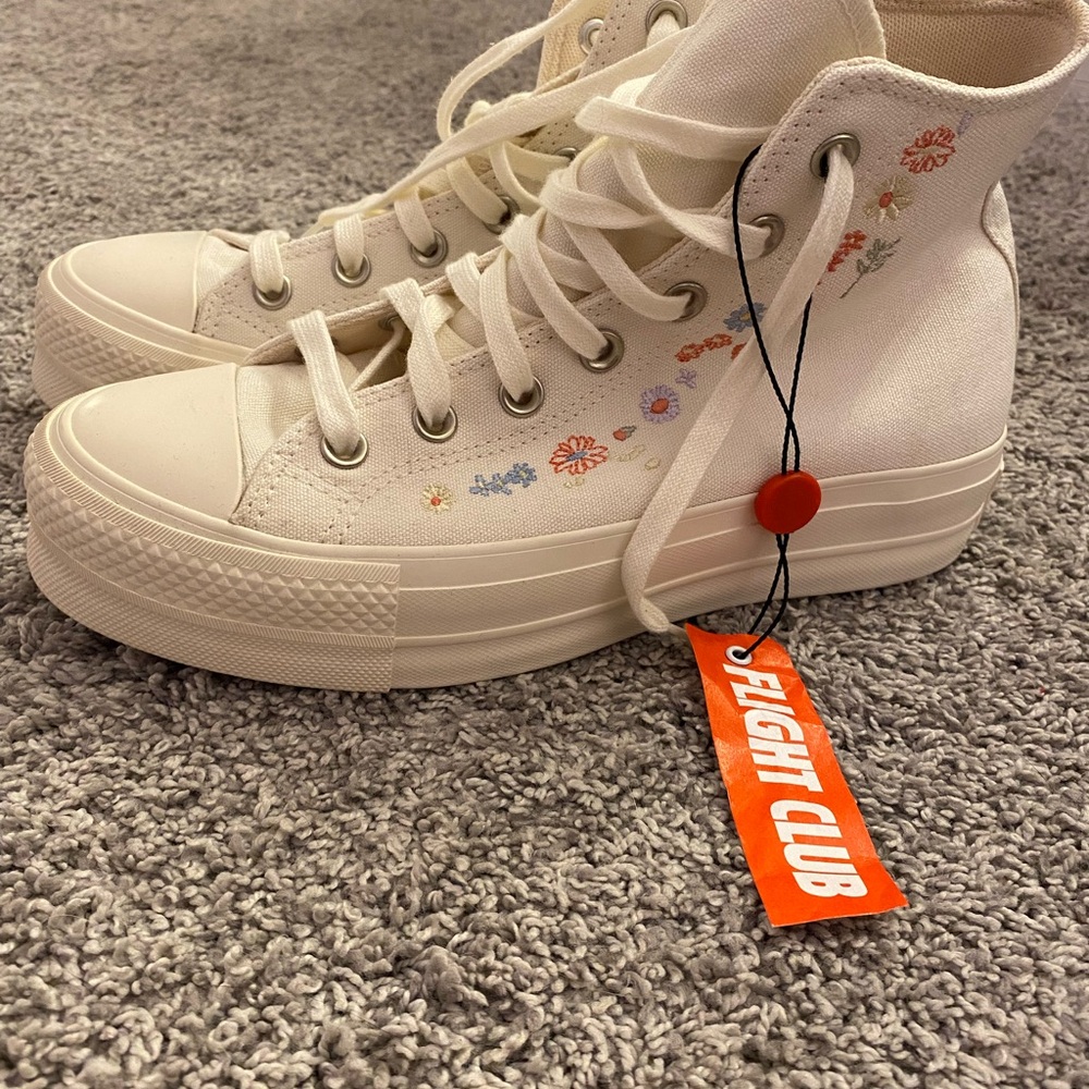 Converse White High Tops “Things to grow egret”